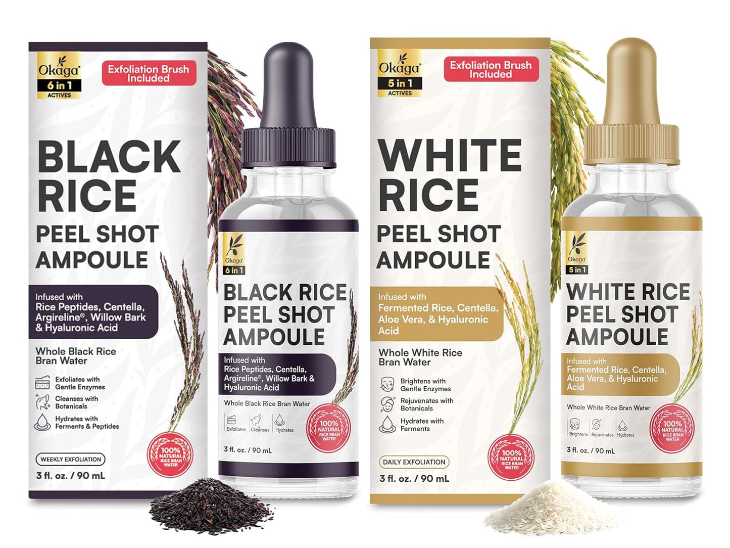 Peel Shot Duo, Black & White Rice Exfoliant Skincare Set for Face