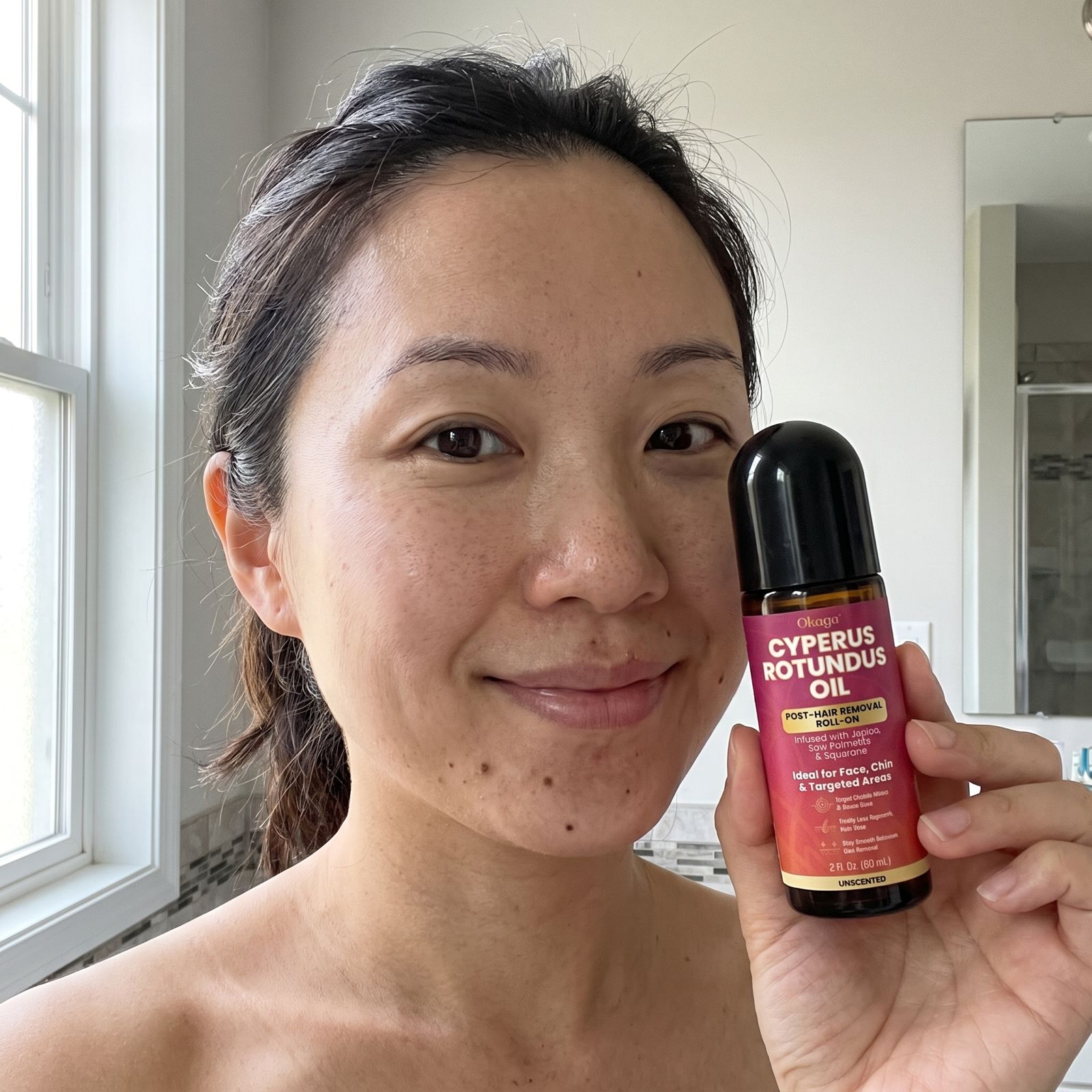Okaga Cyperus Rotundus Oil, Infused with Jojoba, Saw Palmetto & Squalane, Natural Hair Removal Oil, Reduces Unwanted Hair Growth, Moisturizes & Soothes Skin, Roll-On Post-Wax & After-Shave Care, 60ml